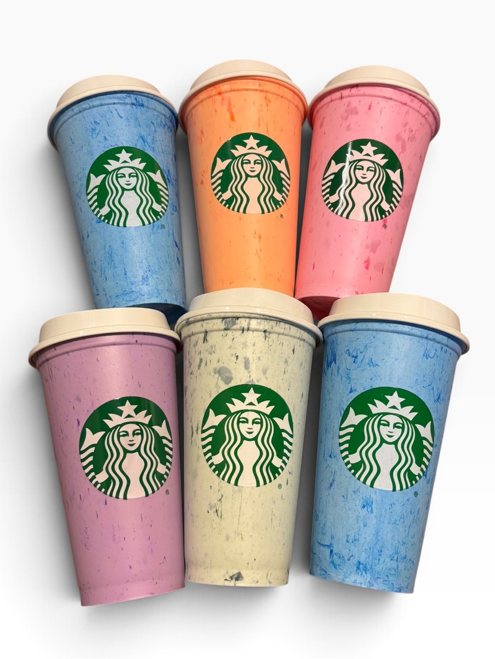 Starbucks Marble Reusable Cups Set - Blue, Orange, Pink, Lavender, Light Green
